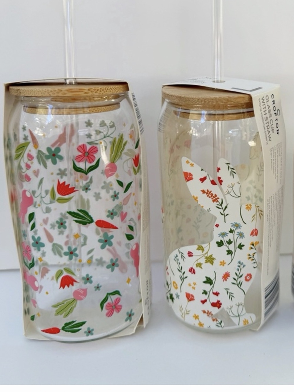 CROFTON Spring Glass Cup with Lid Set of 2